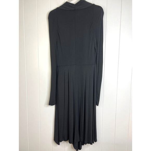 L.K.Bennett London Black Faux Wrap Asymmetrical Hem Long Sleeve Midi Dress SZ 10 - Picture 7 of 9